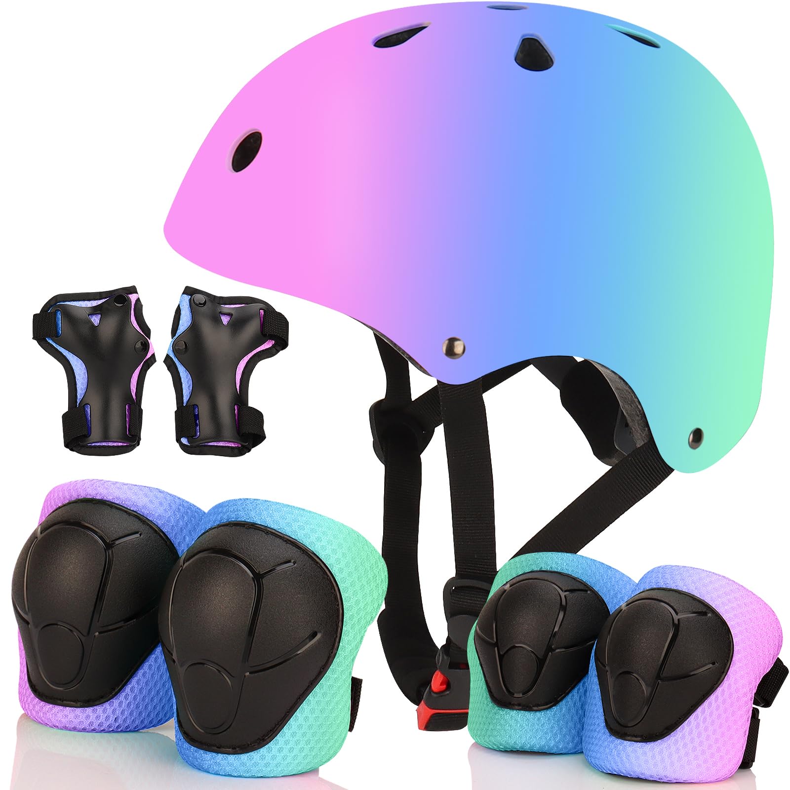 Color Gradient Adjustable Bike Helmet with Knee and Elbow Pads - Kids Toddler Bo