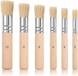 Fibraze 6PCS Stencil Brushes Stencil Brushes for Stenciling Stipple Brush | 6 Sizes Wooden Natural Bristle Template Paint Brushes, Round Flat Tip for Card Making, DIY, Crafts and Watercolor Painting