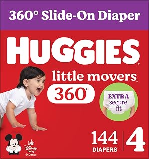 Huggies Size 4 Baby Diapers, Little Movers HuggFit 360° Baby Diapers with 360° Waistband, Size 4 (22-37 lbs), 144 Count, Packaging May Vary