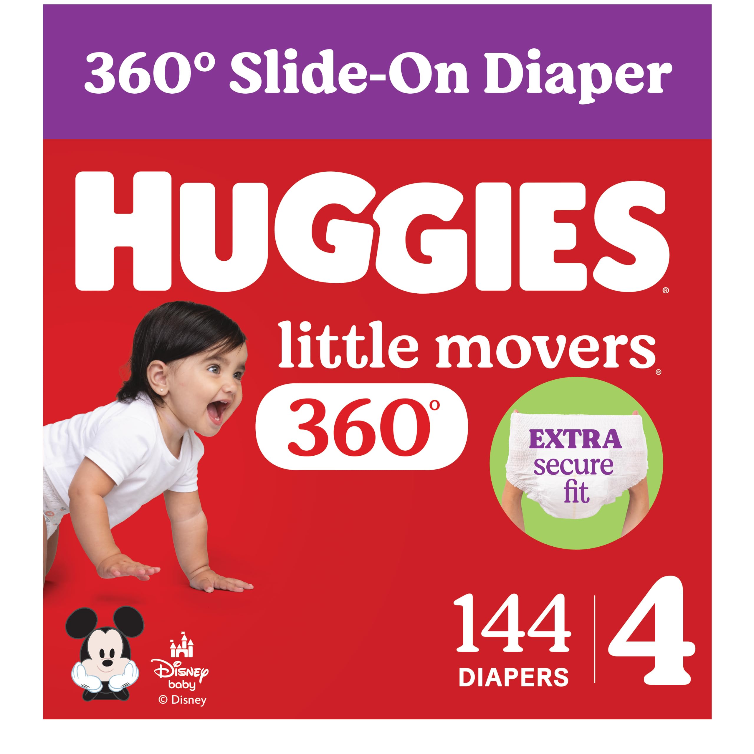 Huggies Size 4 Baby Diapers, Little Movers HuggFit 360° Baby Diapers with 360° W