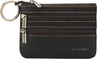 Jack&Chris Coin Purse Pouch for Men, Genuine Leather Coin Purse Zipper Pocket with Keychain Ring, Coin Bag for Men,JC301-Black