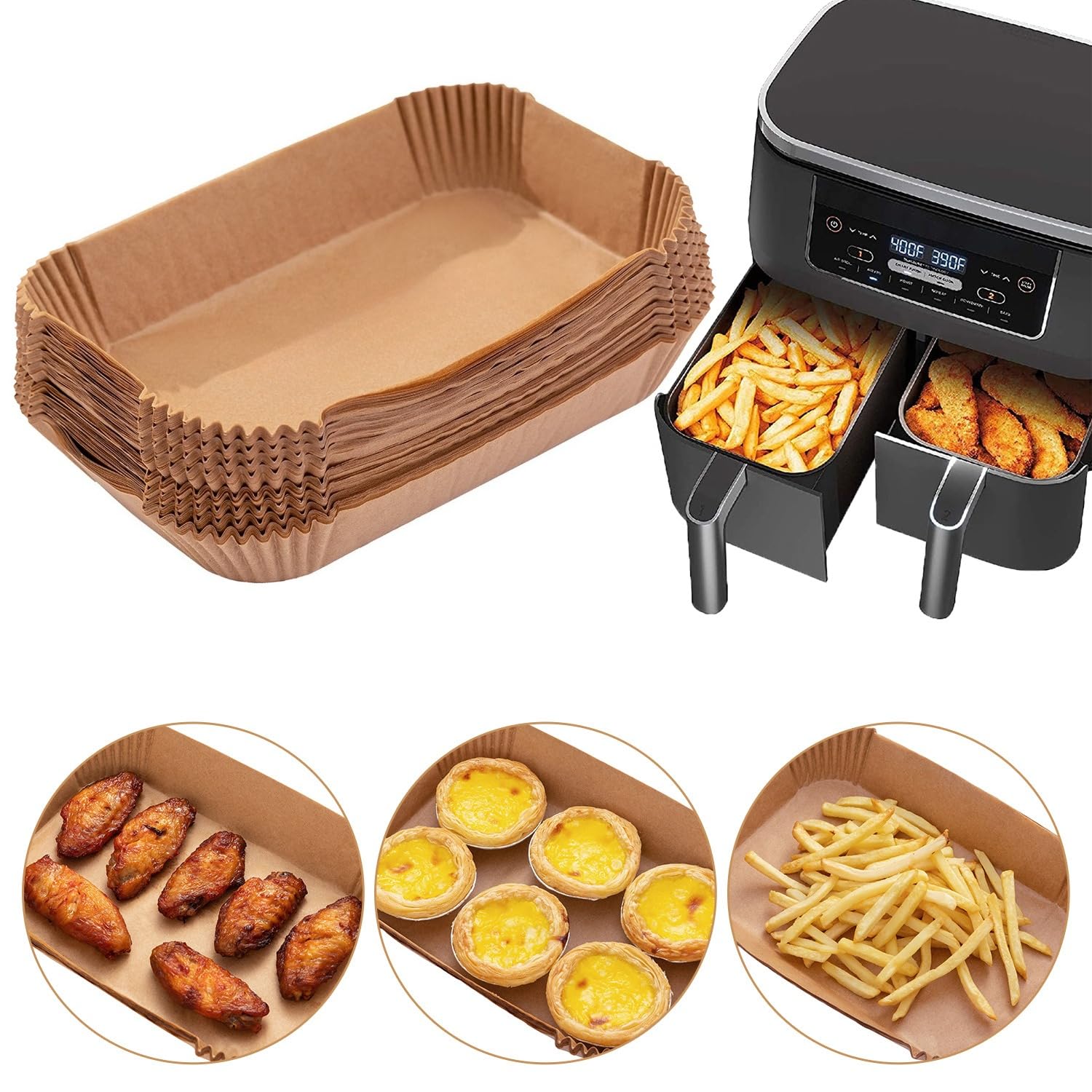 Ecfvtp Air Fryer Disposable Paper Liner, 100PCS Food Grade Parchment Liners for 