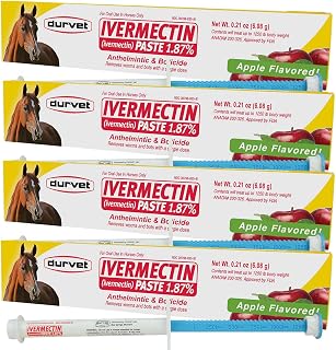 Ivermectin Paste 1.87% Horse Dewormer - Apple Flavored Oral Syringe 6.08g Tube (Pack of 4)