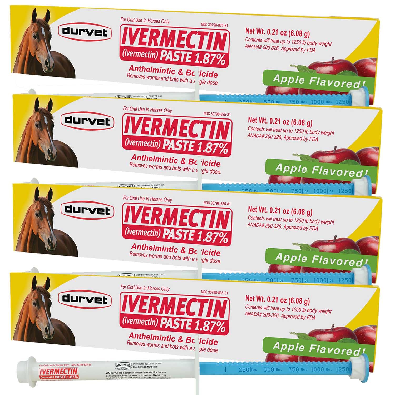 Ivermectin Paste 1.87% Horse Dewormer - Apple Flavored Oral Syringe 6.08g Tube (