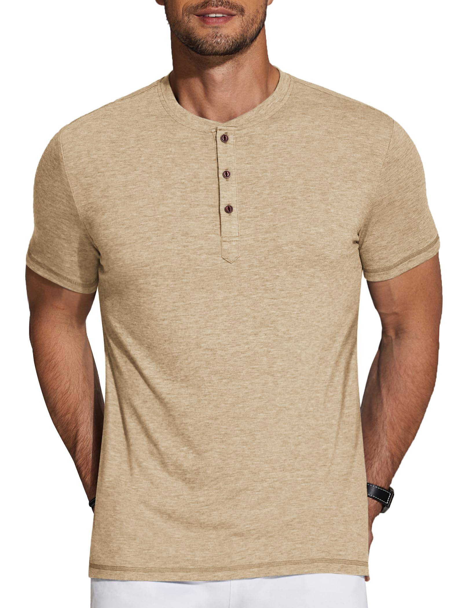 COOFANDY Mens Short Sleeve Henley Shirts Casual Basic Button Down Summer Solid H