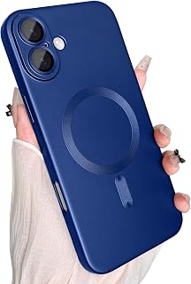ankofave Magnetic for iPhone 16 Plus Case, with Camera Lens Protector, Compatible with Magnetic, Slim Shockproof Bumper Soft Silicone Metallic Lustre Phone Case for iPhone 16 Plus, Dark Blue