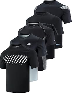 Liberty Imports Lot de 5 t-Shirts à Manches Courtes et col Rond à séchage Rapide pour Homme | T-Shirts athlétiques à Manches Courtes pour la Course à Pied, la Gym, l'entraînement