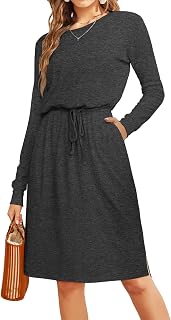 Simier Fariry Womens Fall Long Sleeve Knee Length Casual Dress with Pockets