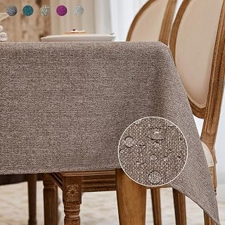 Balcony & Falcon Tablecloth, Nordic Style, Water Repellent, Treatment, 57.1 x 118.1 inches (145 x 300 cm), Rectangular, Fabric, Linen, Plain, Waterproof, Stain Resistant, Oil-Resistant, Durable, High Quality, Easy Care, Washable Tablecloth, Thick, Luxurious, Brown