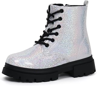 starmerx Girls Combat Ankle Boots Lace Up Side Zipper