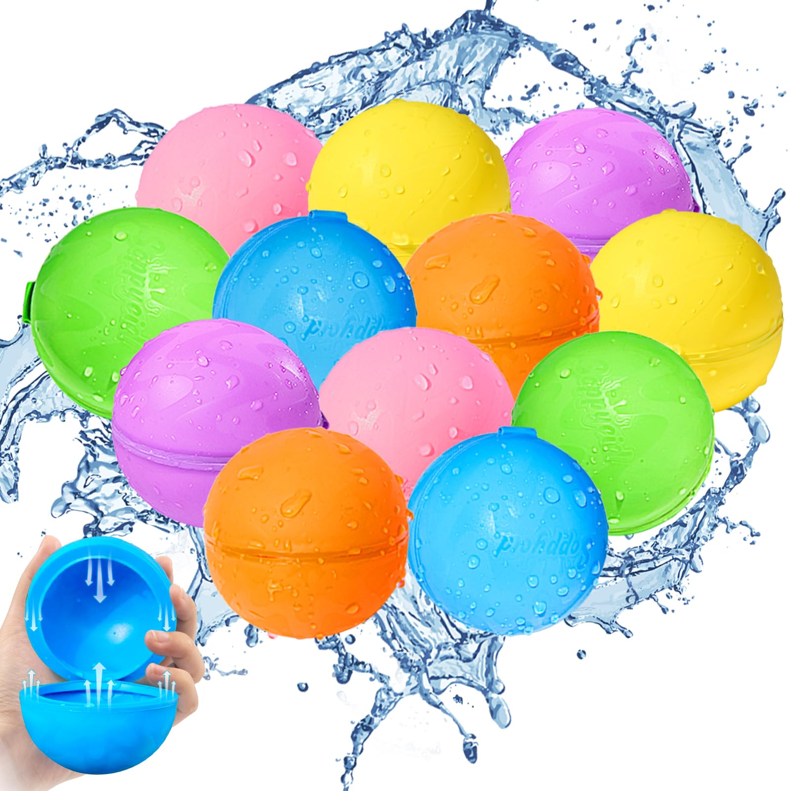 12PCS Reusable Water Balloons - Quick Fill Water Balls Toys For Toddler Age 4-8 