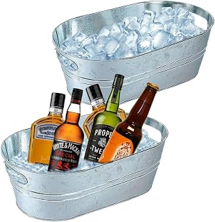 2 Pack Galvanized Tub Ice Bucket Large Metal Drink Buckets for Parties Beer Beverage Tub with Carry Handles for Champagne Cocktails Wine Cooling for Mimosa Bar Supplies 3 Gallon