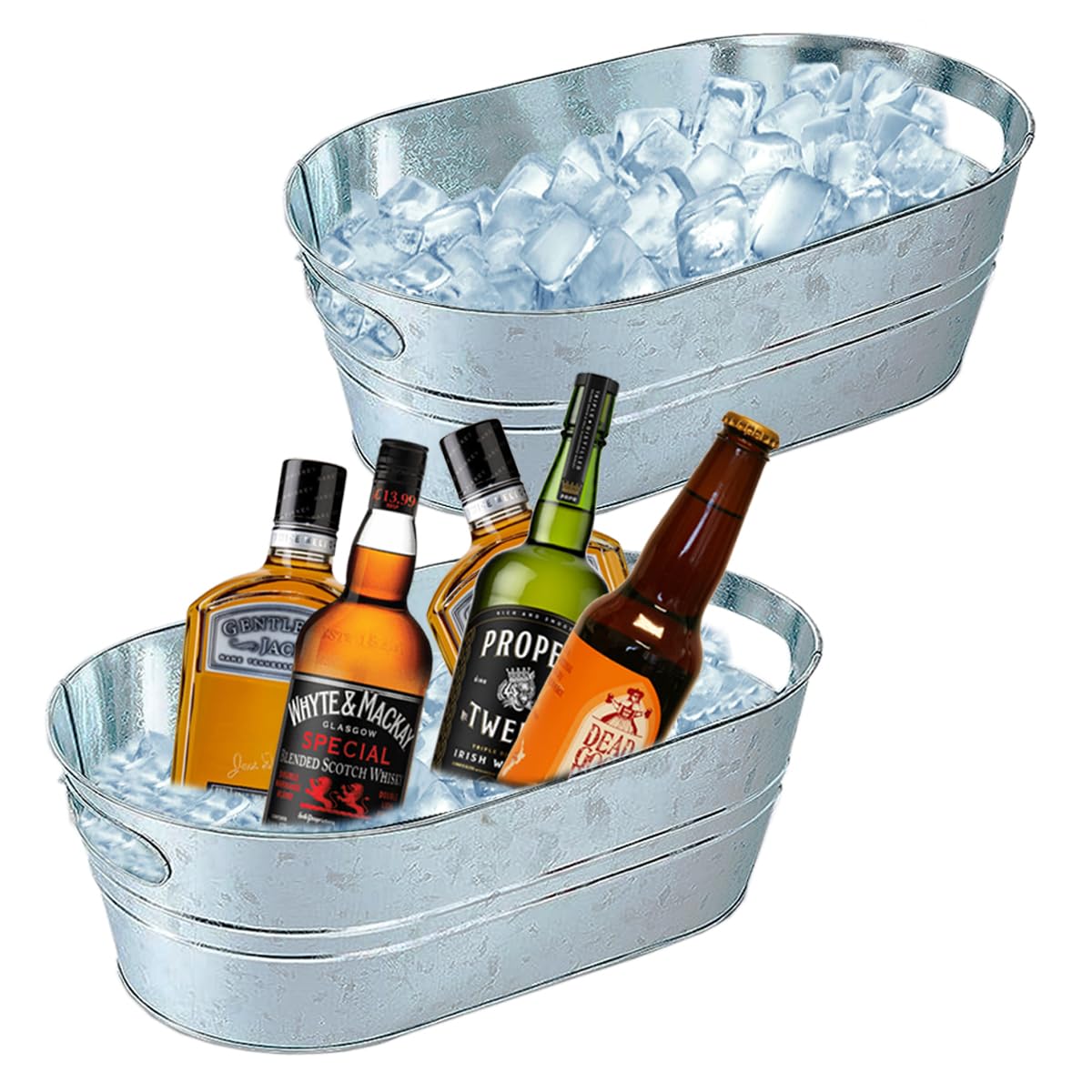 2 Pack Galvanized Tub Ice Bucket Large Metal Drink Buckets for Parties Beer Beve