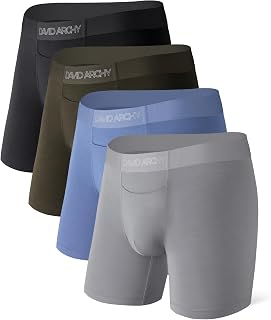 DAVID ARCHY Boxer da uomo in modal con patta orizzontale, cintura senza cuciture, tasca di supporto e biancheria intima senza cavalcare, confezione da 4