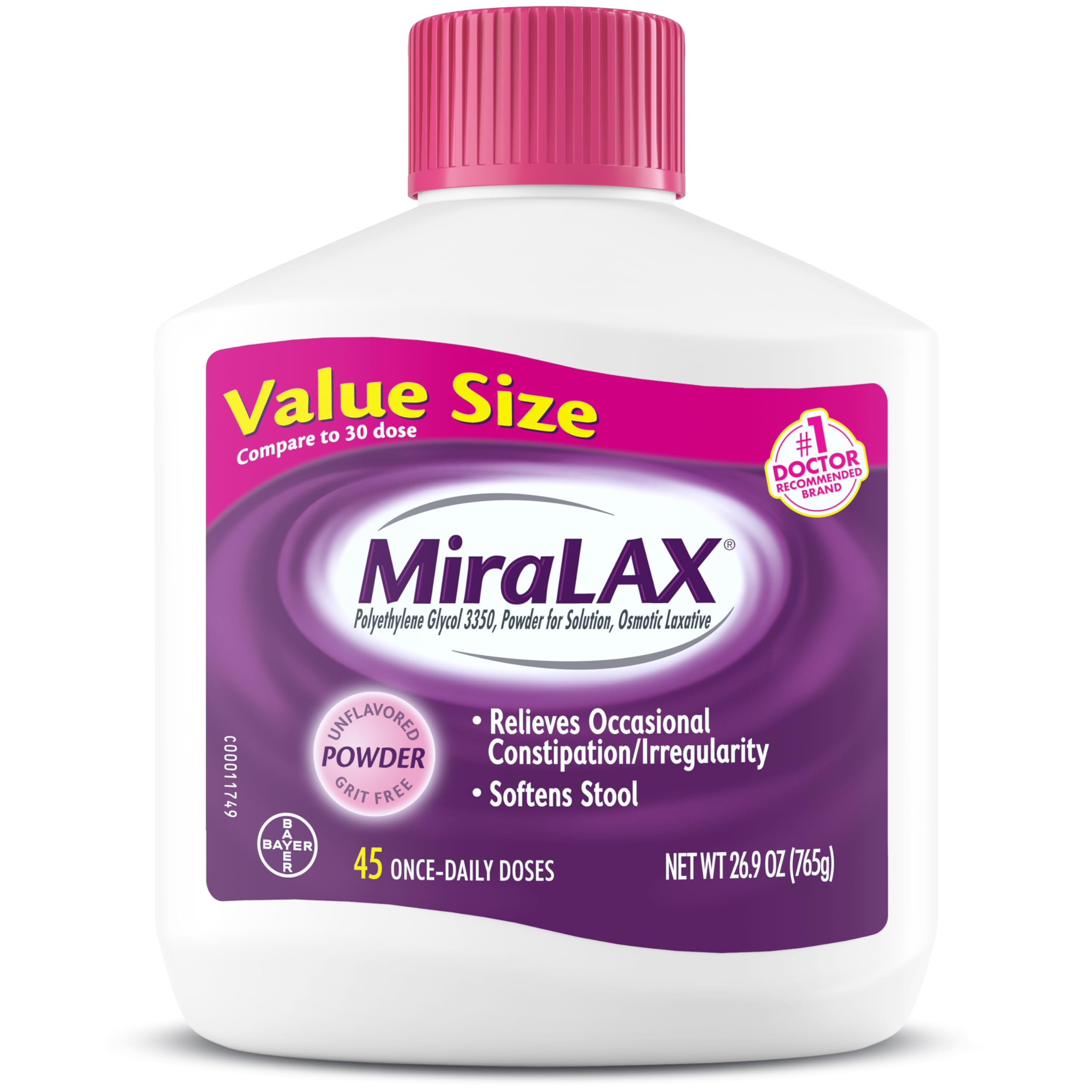 MiraLAX, Laxative Powder, Gentle Constipation Relief for Adults, Stool Softener 