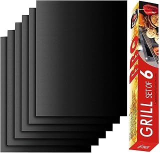 RENOOK Grill Mat Set of 6, Non-Stick, 15.75 x 13 Inch, Black | Reusable Mats for Gas, Charcoal, or Electric Grills, Easy to Clean
