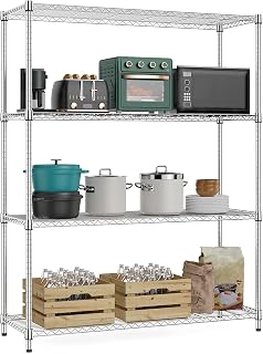 M MZG 4 Tier Chrome Metal Shelf, 635 kg Capacity, Steel Storage Shelf for Garage, Cellar, Workshop and Reserve, Chrome, 40 x 115 x 150.2 cm
