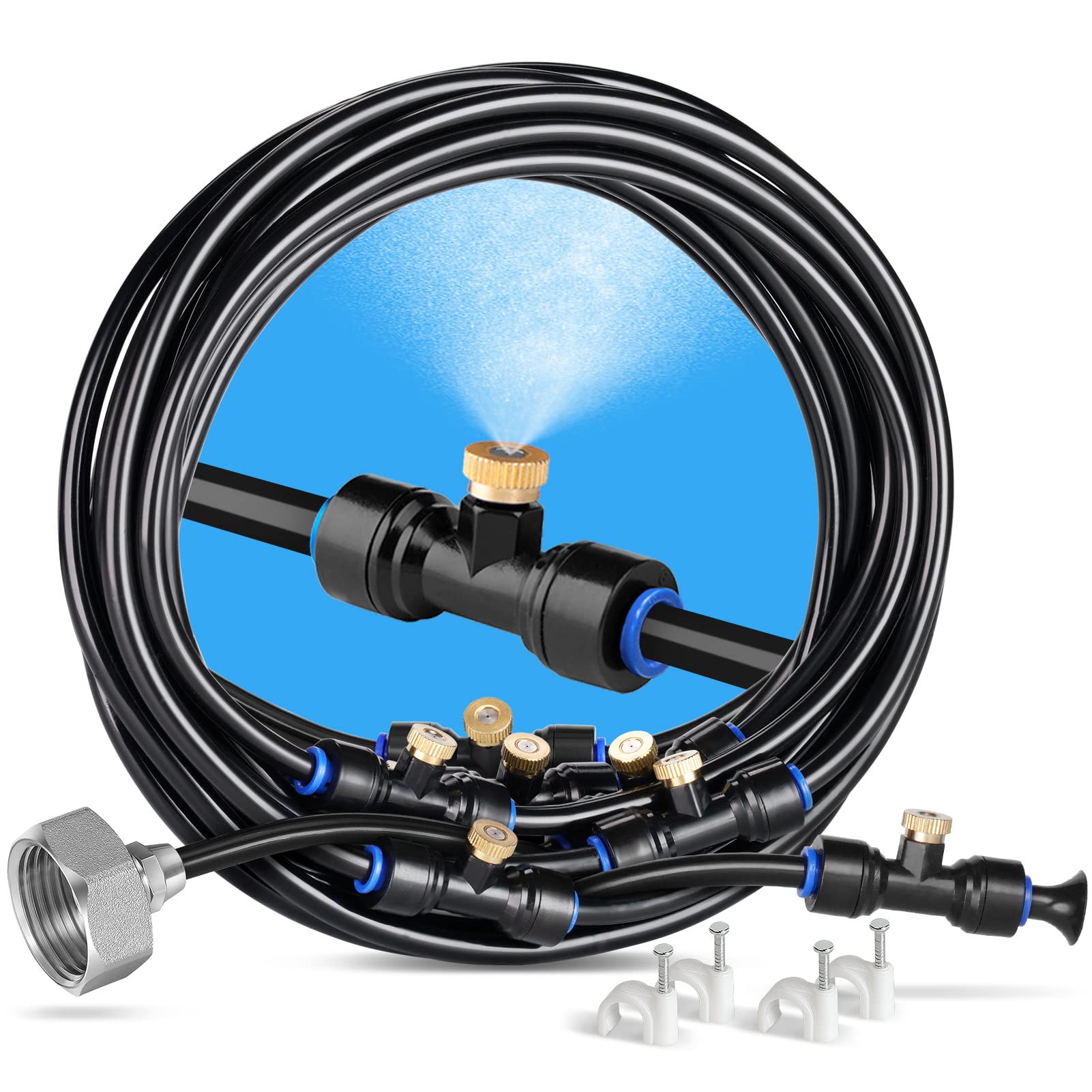 homenote Misting Cooling System, 26FT Pre-Assembled Mister Kit | 7 Brass Nozzles