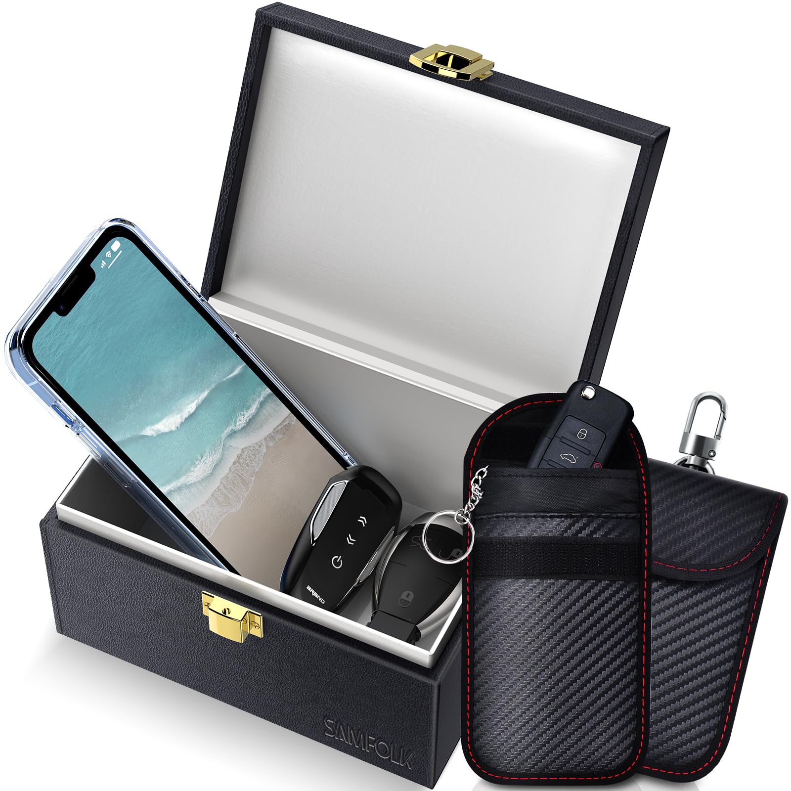 Samfolk Faraday Box and Pouch 2 Pack, Keyless Entry Car Key Safe Protector,Anti-