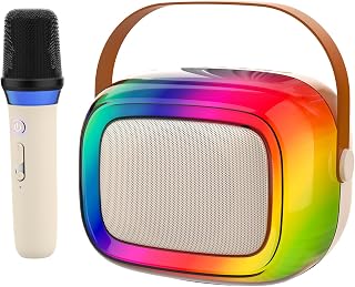 Karaoke Machine for Kids Adults, Mini Portable Bluetooth Speaker with Wireless Microphone, Kids Toys