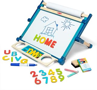 Melissa & Doug Deluxe Double-Sided Magnetic Tabletop Easel | 42 Pieces, Chalkboard, Dry-Erase Board, Paper Roll, 36 Letter Magnets, Arts & Crafts Play, Preschool Toys for Kids, Ages 3+