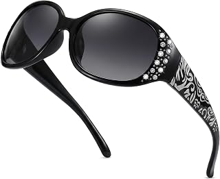 LVIOE Polarized Sunglasses for Women Rhinestone Design Wrap Around Shades