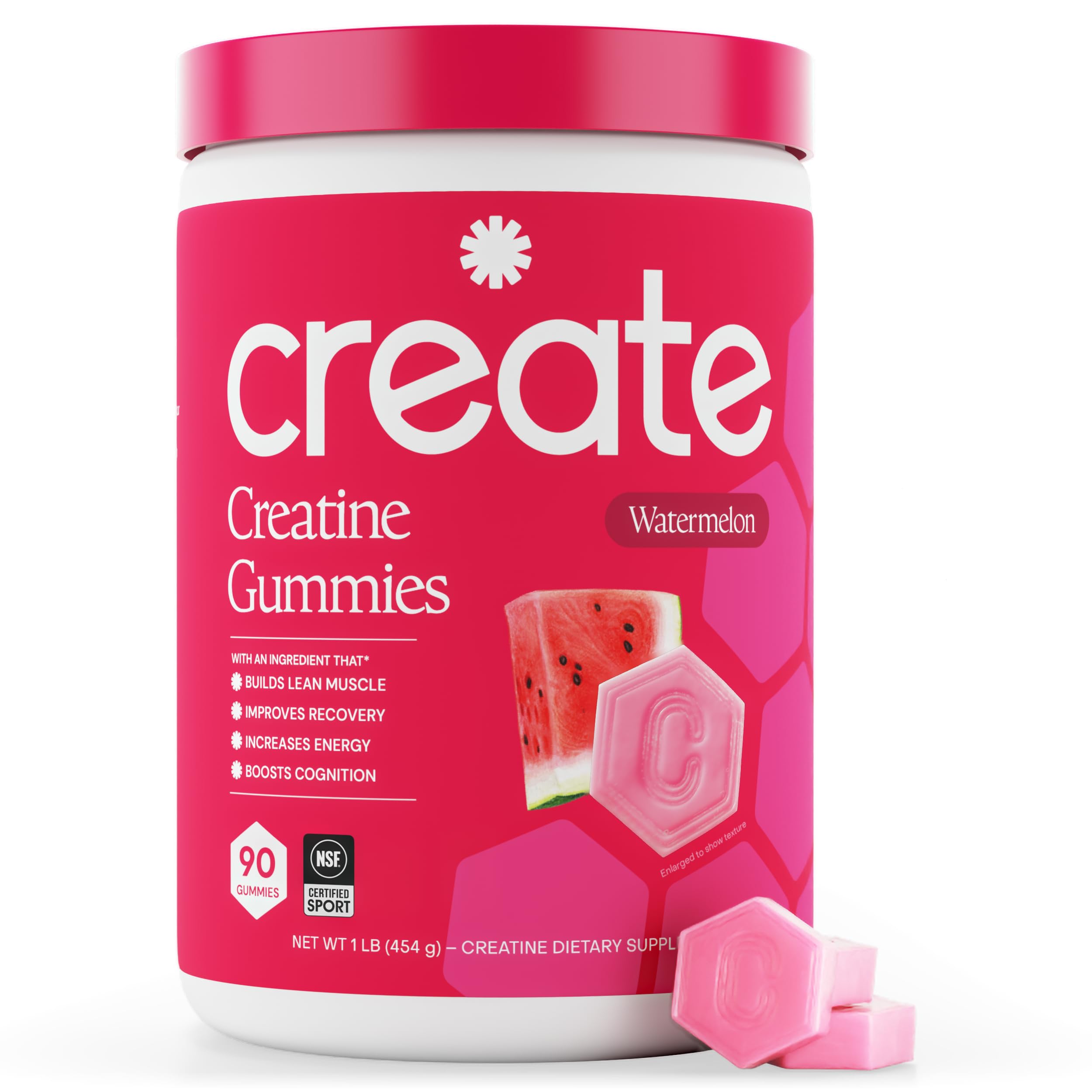 Create Creatine Monohydrate Gummies for Women and Men, Watermelon, 90ct | NSF Ce