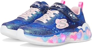Skechers Girls' Eternal Heart Lights Trainers, Navy Sparkle Mesh/Multi Trim