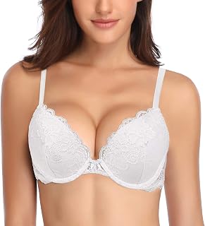 Deyllo Women’s Push-Up Bra, with Lace, Comfortable Padded Underwired Bra, Lifts and Enhances by One Cup Size