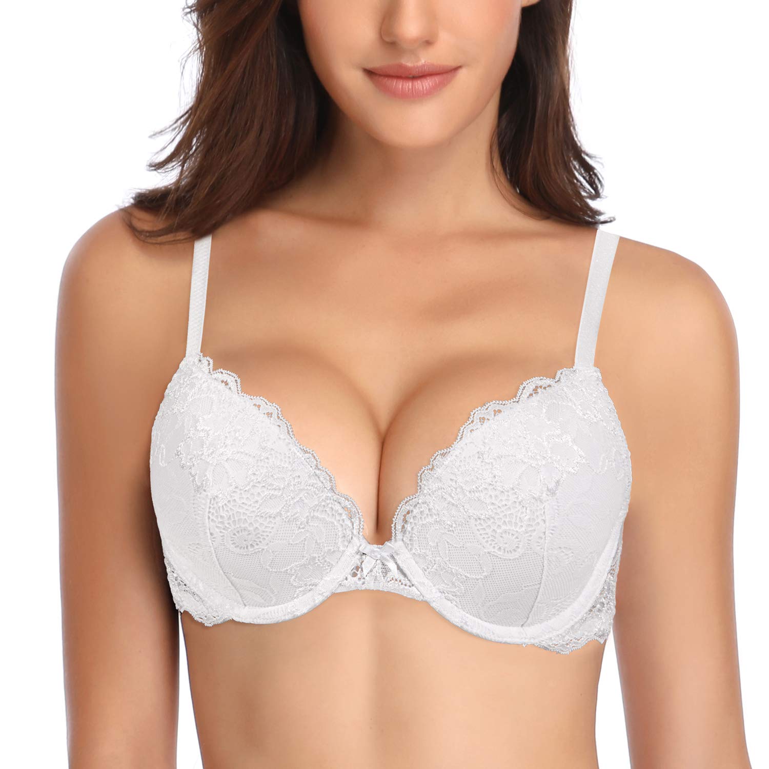 Deyllo Women’s Push-Up Bra, with Lace, Comfortable Padded Underwired Bra, Lifts 