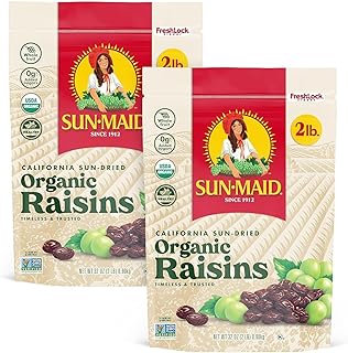Sun-Maid Organic California Sun-Dried Raisins - (2 Pack) 32 oz Resealable Bag - Organic Dried Fruit Snack for Lunches, Snacks, and Natural Sweeteners