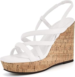 Coutgo Platform Wedge Sandals for Women Cork Back Wedge Espadrilles Summer Shoes