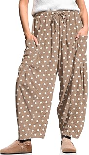 TARSE レディース コーデュロイ バレルパンツ ドローストリング ワイドレッグパンツ ポケット付き