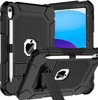 BMOUO for iPad A16 11th/10th Generation Case (11"/10.9”, 2025/2022), Black | iPad 11th 10th Gen Case with Kickstand & Pencil Holder, Heavy Duty Shockproof Protective iPad A16 Case