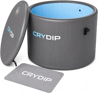 CRYDIP XL Portable Inflatable Bathtub for Adults, Cold Plunge Ice Bath Tub | Hot soak and ice bath use, foldable soaking tub, drop-stitch support, insulated lid, easy storage, chiller-ready ports