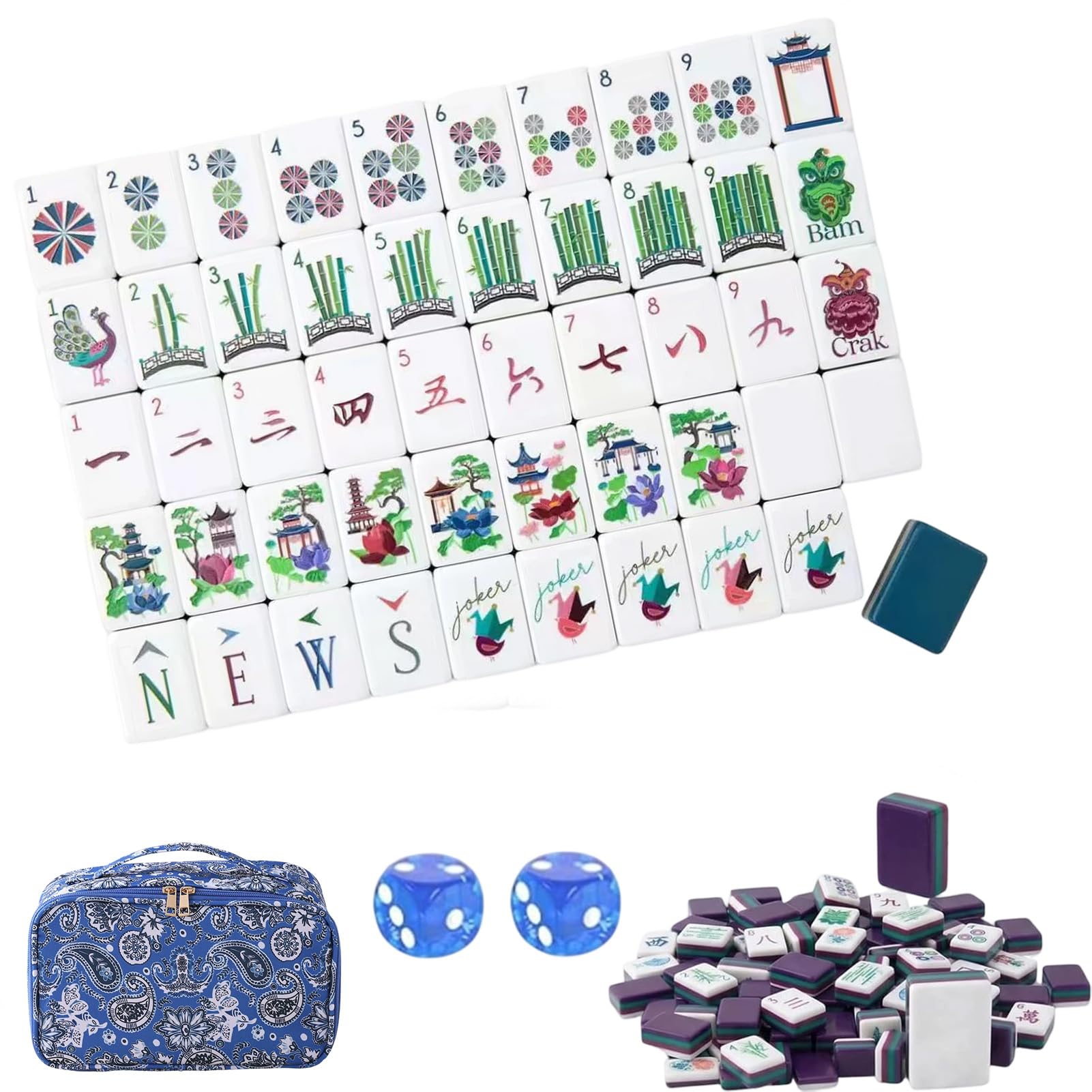 4 Layer Mahjong Tiles, 160 Pcs Premium Acrylic American Set with Carrying Bag, C