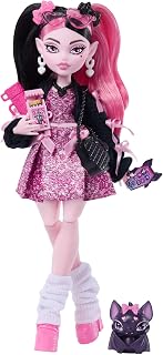 ​Monster High Draculaura Doll with Pet Bat | Vampire in Pink Dress and Black Cardigan with Pet Count Fabulous and 7 Accessories like Ramen, Lipstick and Purse​, JHK29
