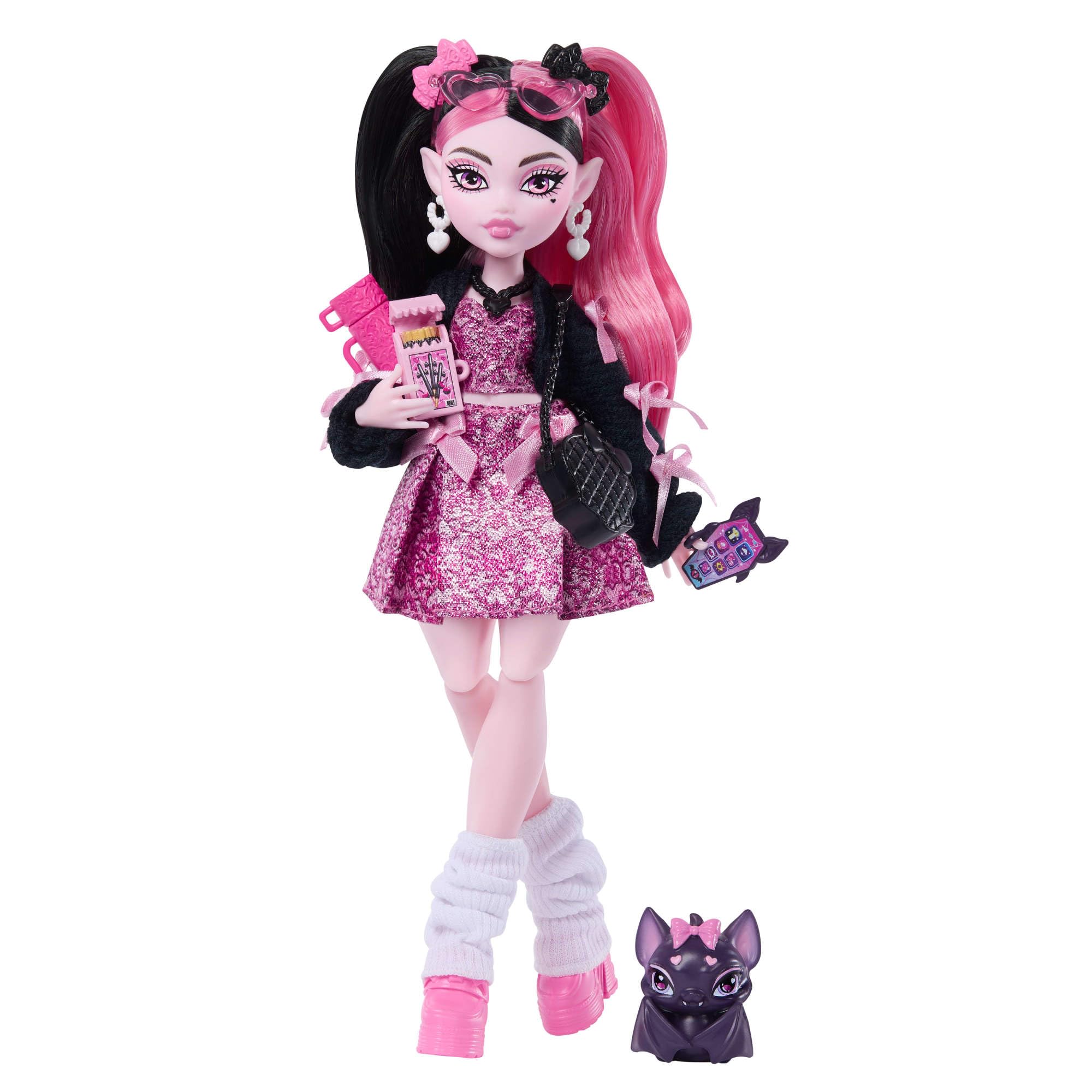 ​Monster High Draculaura Doll with Pet Bat | Vampire in Pink Dress and Black Car