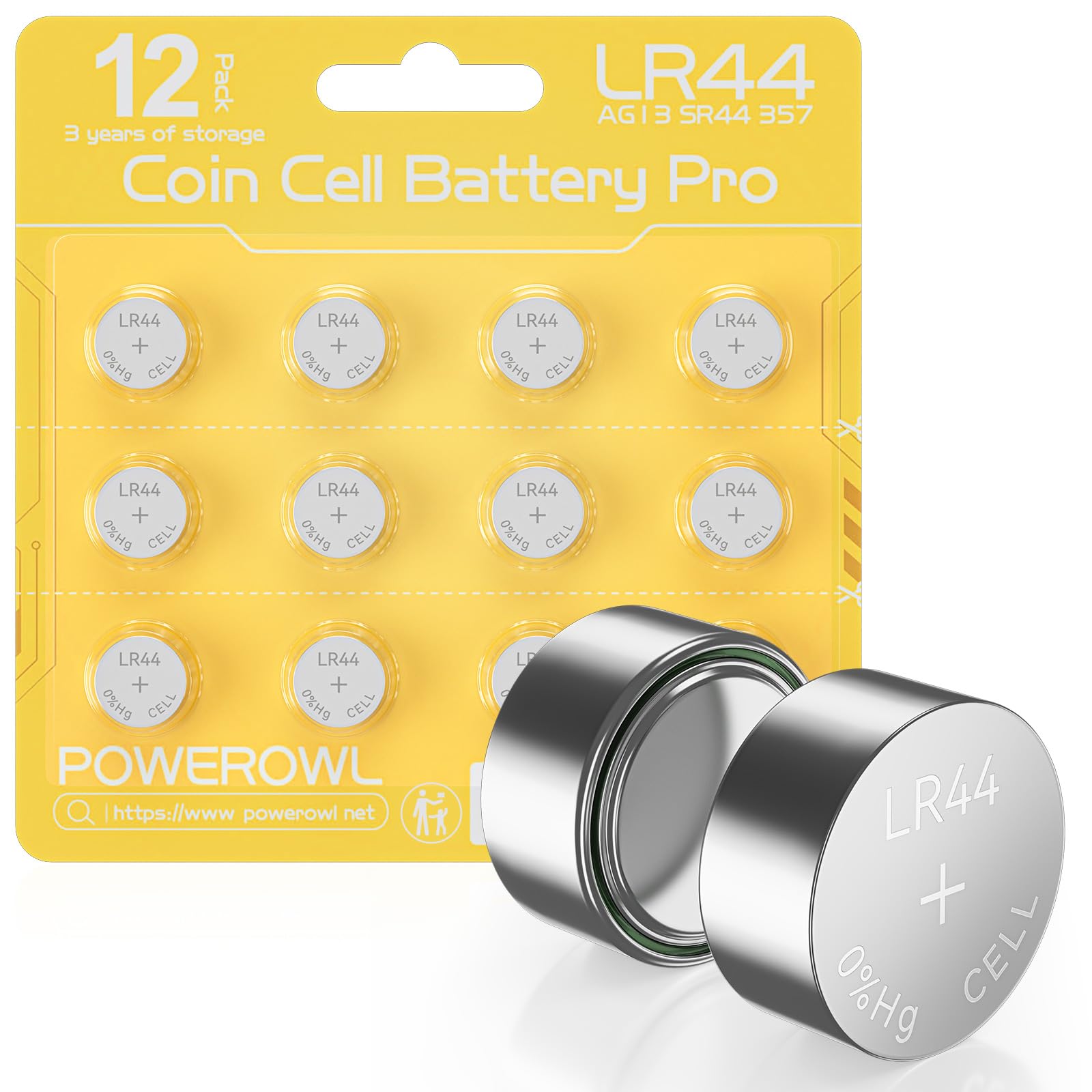 POWEROWL 12 Pcs LR44 Batteries for Christmas decorations, Flashlights, Watches, 