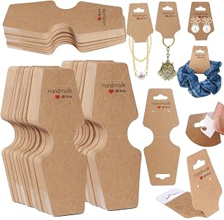 200PCS Bracelet Display Cards Necklace Holder Cards Self Adhesive Jewelry Packaging Selling Card for Small Business (Brown, 1.8x4.7 inches)