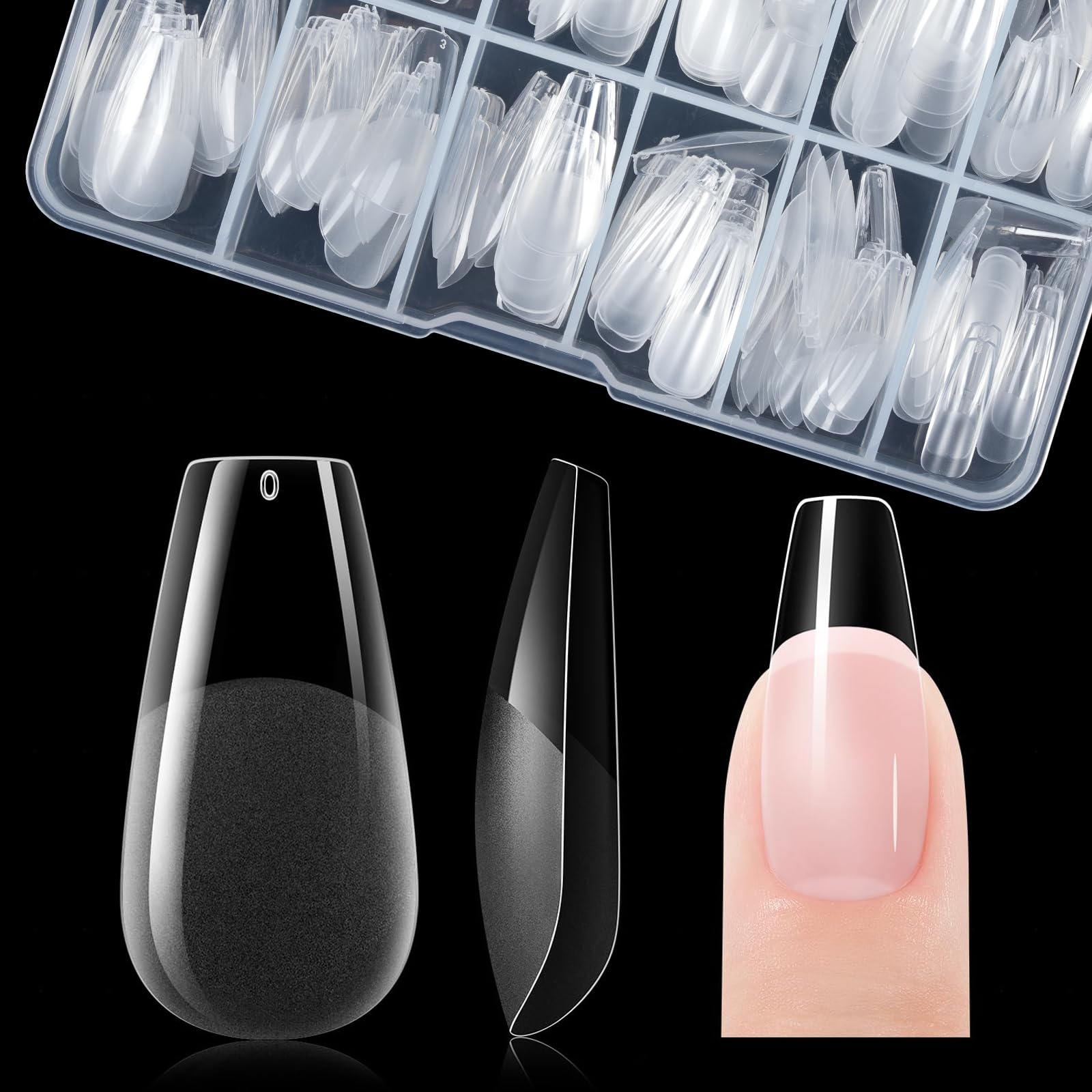 Medium Coffin Nail Tips for Salon: Gelike EC Soft Gel Nails Tip Easy and Full Co