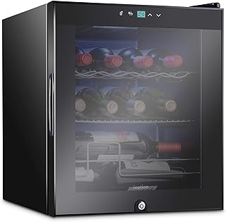 Ivation 12 Bottle Compressor Wine Cooler, Countertop Fridge w/Lock, Black | Freestanding wine refrigerator and cellar, holds larger bottles. UV glass door, LED light, 41-64F digital temp control.