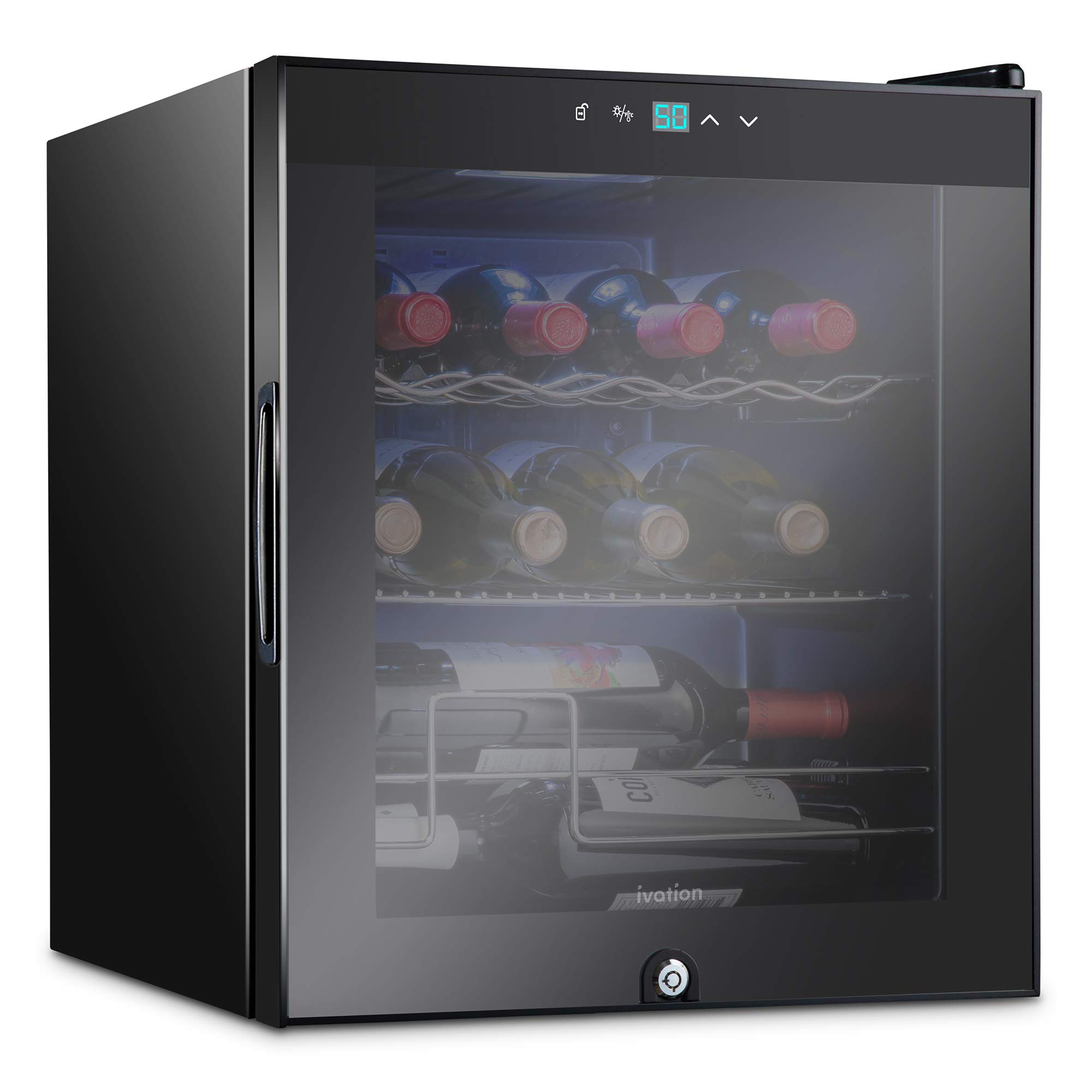 Ivation 12 Bottle Compressor Wine Cooler, Countertop Fridge w/Lock, Black | Free