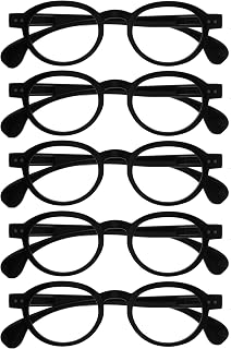 OPULIZE OCA Reading Glasses – Modern Retro Round Frame – Men and Women – Spring Hinges, 5 Pack - Black, One size