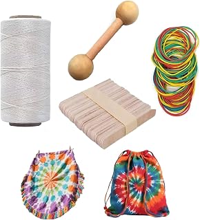 SSKKBX Tie-Dye Tool Kit with Sinew Puller, Waxed Thread & Rubber Bands | Complete tie-dye tool kit with sinew puller, 260m waxed thread, 130 bands, 50 chips. Ideal for DIY tie-dye parties and crafts