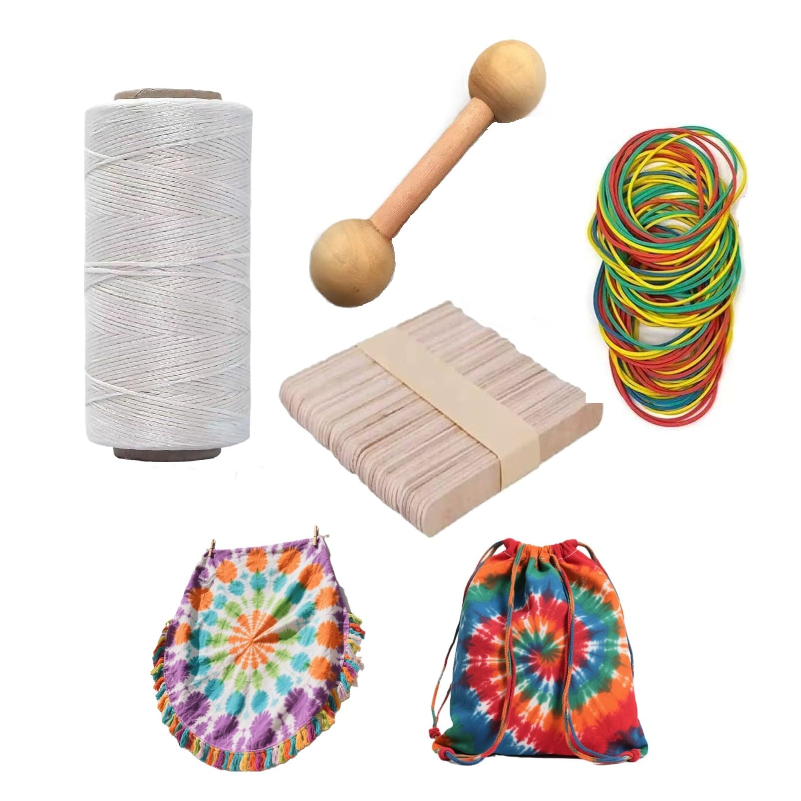SSKKBX Tie-Dye Tool Kit with Sinew Puller, Waxed Thread & Rubber Bands | Complet