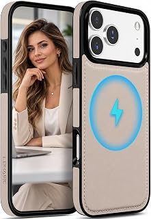 LOHASIC Premium Leather Case for iPhone 17 Pro Max, Compatible with MagSafe, Vintage Aesthetic Design, Slim Business PU Elegant Style, Magnetic Protective Phone Cover for Men and Women - Ivory White