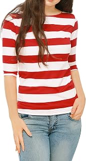 Allegra K Women's Striped Shirt Bodysuit Blouse