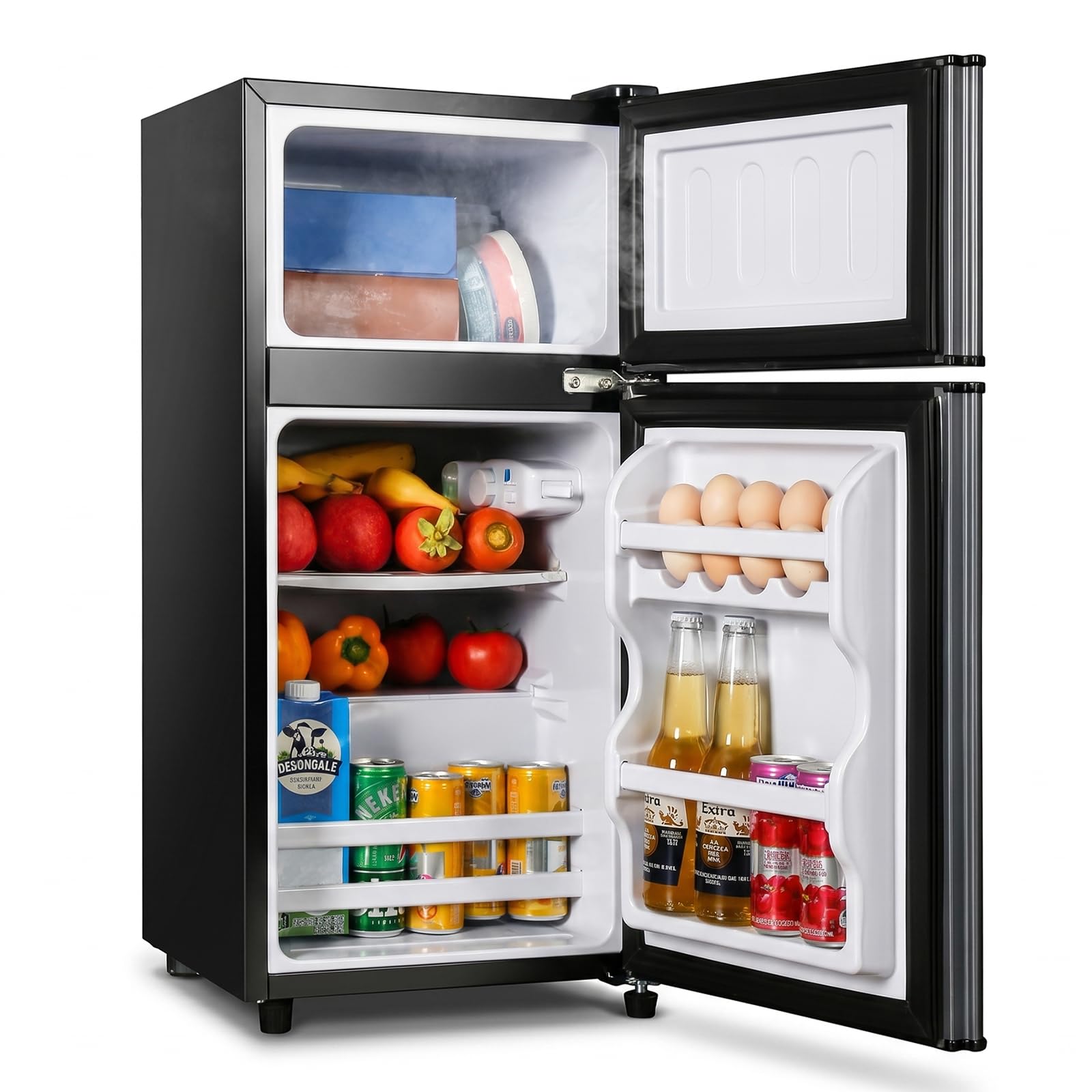 2.9 Cu.Ft Mini Fridge with Freezer, Compact Double Door Refrigerator | with 7-Le