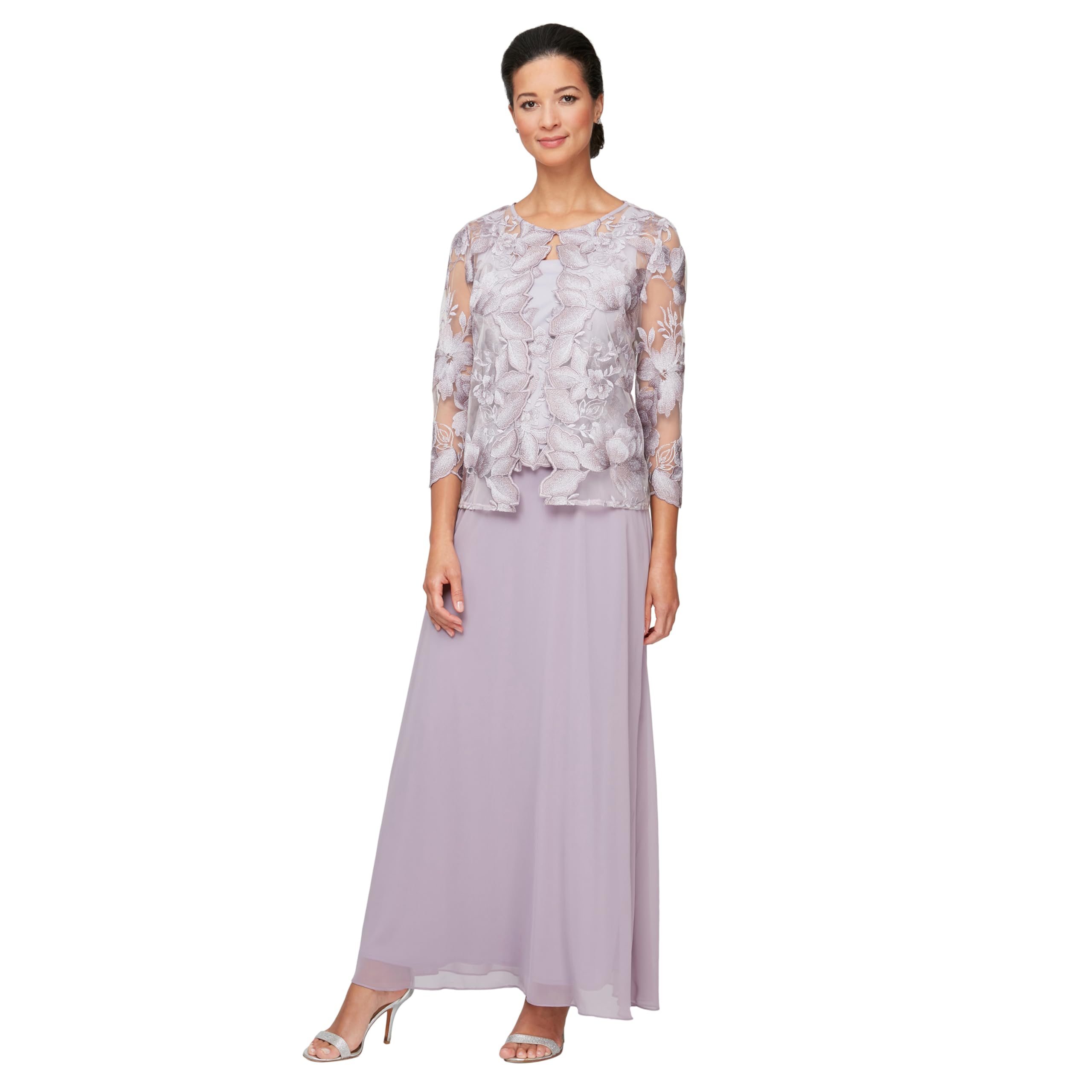 Alex Evenings Plus Size Tea Length Open Front Jacket Dress for Special Occasions